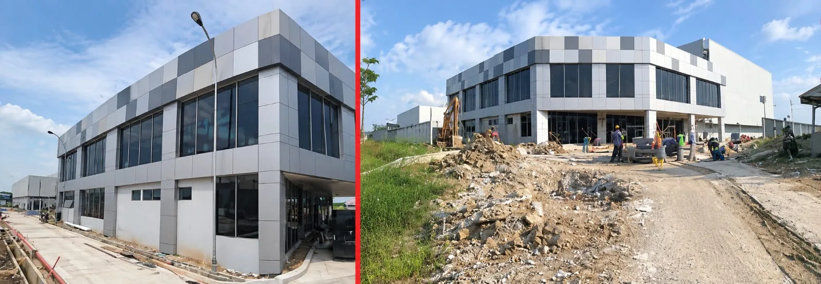 Gedung Astra Honda Motor sebelum dan sesudah pemasangan ACP
