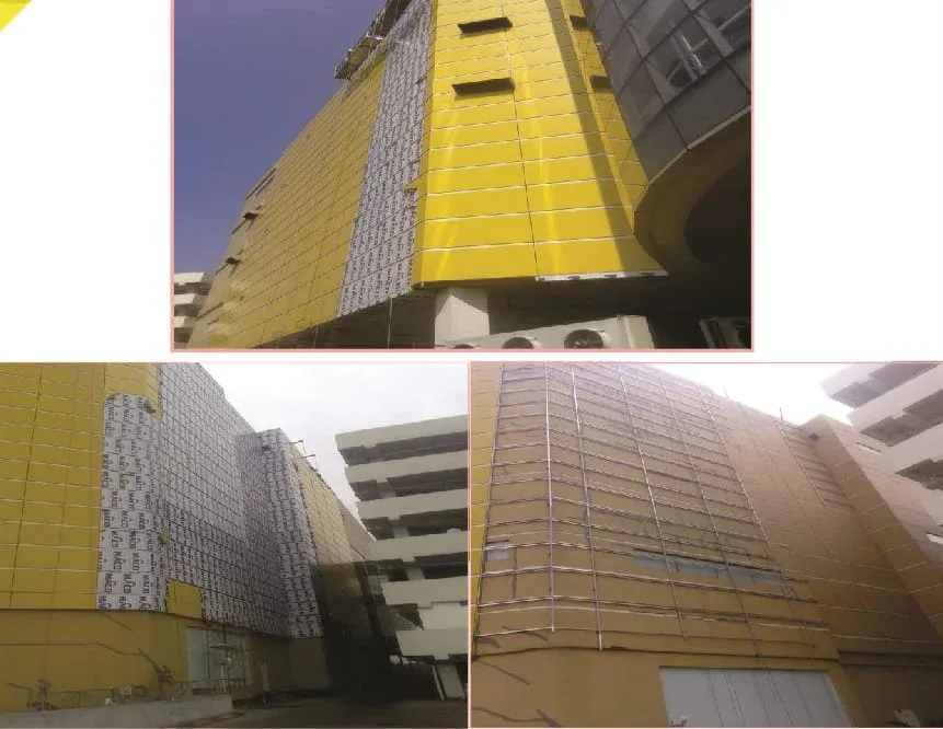 Pemasangan panel ACP kuning Mall Pejaten